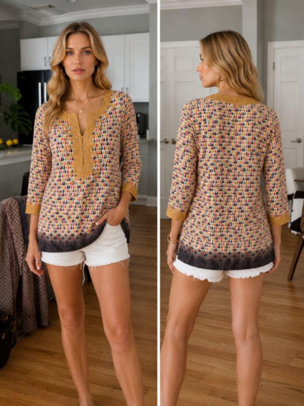 Calypso St Barth Cotton Tunic Gold Metallic Dip Dye Hem SM